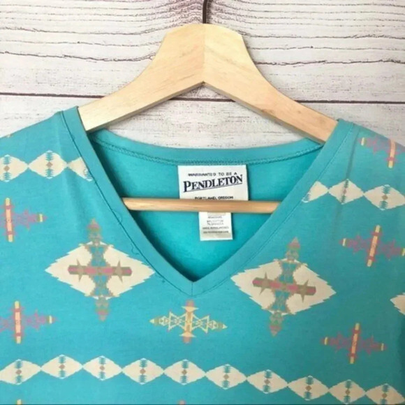 Pendleton Vintage Y2K Aztec Printed Blue Long Sleeve T-Shirt L - Picture 3 of 4